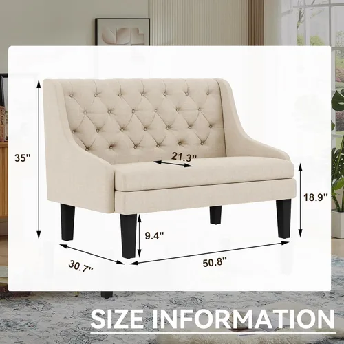 Vista 3 de Yongqiang Banco Settee con Respaldo Mini Sofá para Comedor Sala de Estar Entrada Moderno Banquette Tapizado con Botones Capitoné Loveseat Sofá