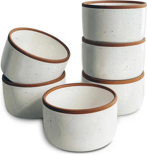 Vista 9 de Mora Ramequines de Cerámica - 4oz, Juego de 6 - Platos/Tazas Pequeños Aptos para Horno - Para Pudín Personal, Crema Brulee, Souffle, Salsa