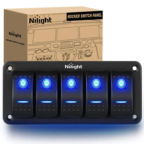 Vista 28 de Nilight Panel de Interruptores Basculantes de 2 Posiciones con Luz LED Naranja, 5 Pines On/Off, Interruptores Basculantes de Aluminio Precableados