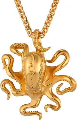U7 Men Skull PendantOctopus Necklace Stainless Steel Gothic Punk Jewelry, Personalized Skeleton Head Rapper Necklaces with 22-24 Inch Chain