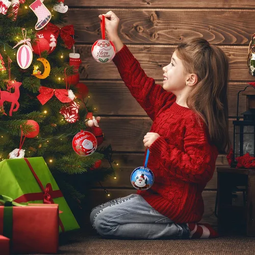 Vista 5 de Jevrench Decoraciones colgantes de tarro de dulces de Navidad, 6 unidades de caja creativa de bolas de caramelo de hojalata de Navidad, colgantes