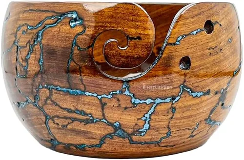 METLUMBER Tazón de hilo de madera, soporte y dispensador de hilo de palisandro para hilo sin enredos, perfecto tazón grande para tejer y ganchillo