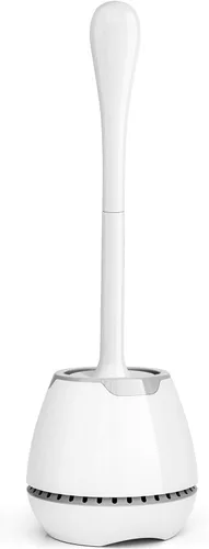 Escobilla de inodoro y soporte, cepillo para inodoro con soporte ventilado y mango largo ergonómico, juego de cerdas duraderas para limpieza de baño