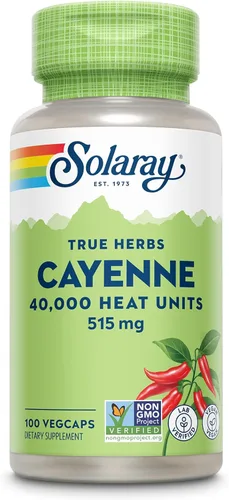 SOLARAY Cápsulas de pimienta de cayena con capsaicina, suplementos de capsaicina para un potente apoyo al bienestar, 40,000 unidades de calor por