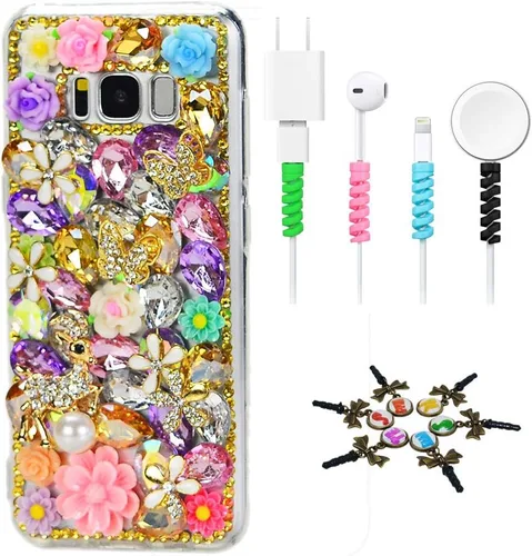 Vista 18 de STENES Sparkle - Funda compatible con Samsung Galaxy S21 Ultra, elegante, 3D hecha a mano, diseño de remaches punk, con protector de cables