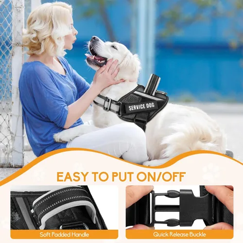 Vista 3 de Juego de Chaleco y Correa para Perro de Servicio, Arnés de Entrenamiento Animire para Perro con 10 Parches para Perros, Correa Reflectante