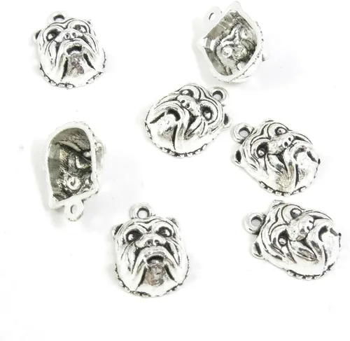 20 piezas de joyería de tono plateado antiguo para hacer dijes, hallazgos de artesanía, suministros a granel, lotes de artes, V3FH3, perro pug,