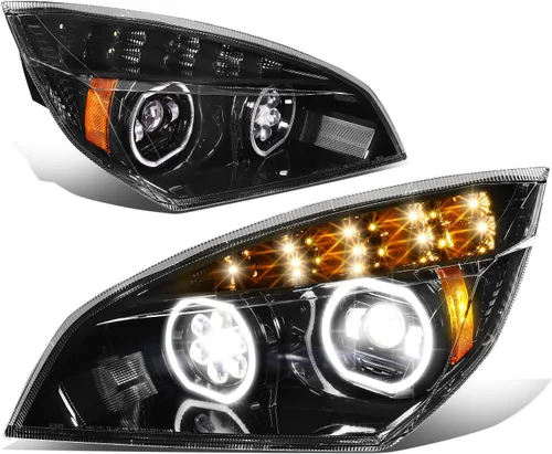 Vista 17 de DNA MOTORING Par de faros LED compatibles con Freightliner Cascadia 18-24, luces de señal de giro ámbar, negro, HL-HAY-060-BK