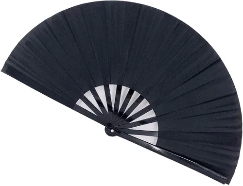 Large Folding Fans Rave Hand Clap Fan Popping Fan for Line Dancing, Big Foldable Clacking Fans for Dance Festival, Dancing, Performance (Black)