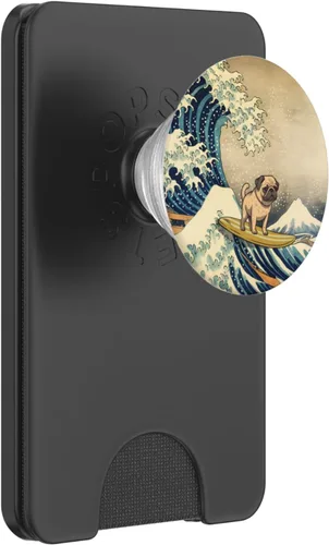 Vista 7 de Surfeando Pug Kanagawa Wave Perro Japonés Divertido PopSockets Intercambiables PopGrip