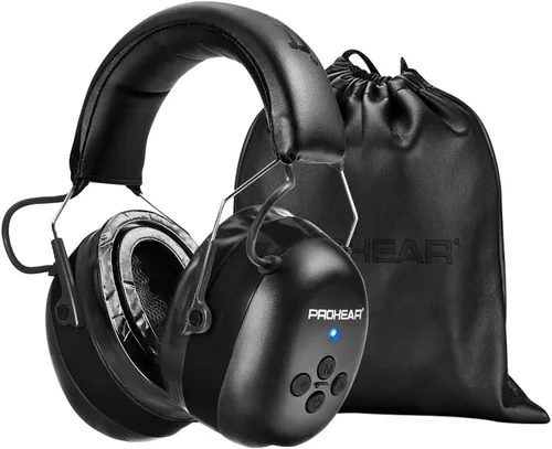 Vista 15 de PROHEAR Auriculares de protección auditiva Bluetooth 5.0 037 con batería recargable de 1100 mAh, 25 dB NRR de reducción de ruido con tiempo de negro