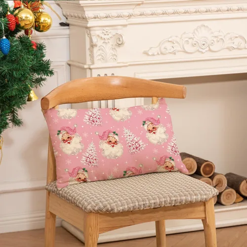 Vista 5 de Funda de almohada de árbol de Navidad rosa de Papá Noel, 12 x 20 pulgadas, funda de cojín de Navidad para fiesta, hogar, granja, sofá, auto