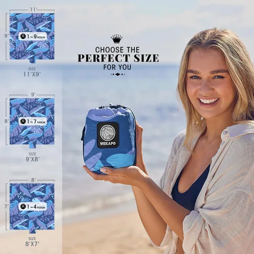 Vista 2 de WEKAPO Manta de Playa Impermeable a Prueba de Arena de Tamaño Extra Grande, Alfombrilla de Playa Extra Grande Libre de Arena, Alfombrilla Ligera