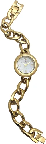 Vista 2 de Peugeot - Reloj chapado en oro de 14 quilates con esfera de nácar y pulsera de eslabones de identificación