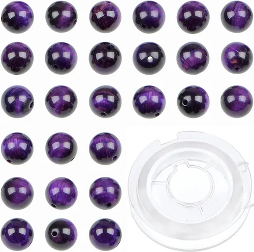Vista 20 de Bymitel - 140 cuentas de cristal natural, piedras preciosas redondas energéticas y curativas sueltas con cordón elástico para hacer joyas, pulseras