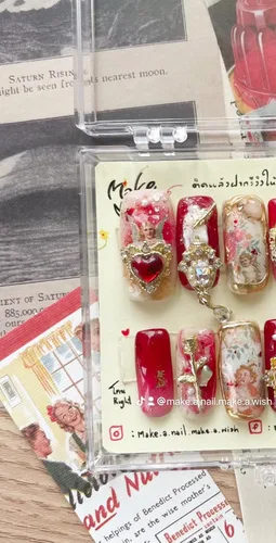Vista 2 de Boudoir red angel! press on nails, False nail, fake nails, handmade, nail art design by make.a.nail.make.a.wish