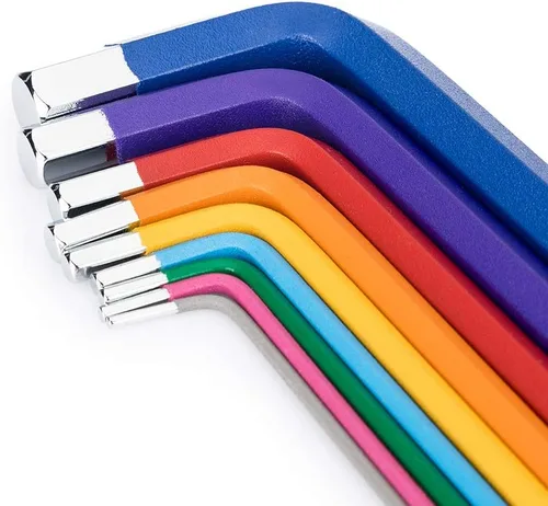 Vista 3 de Juego de llaves hexagonales de extremo de bola codificado por colores de 9 piezas, llaves Allen de brazo extra largo, métrico 0.059-0.394 in, acero