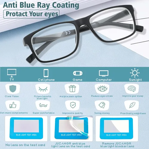 Vista 5 de JCUANGR Distancia Miopía Conducir Miopía Vidrio Mujeres Hombres Cuadrado Cerca Visualizado Ners Gafas Negro Azul Luz Marco De Computadora