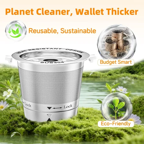 Vista 5 de Paquete de 2 tazas K reutilizables para Keurig, cápsulas de café de acero inoxidable para cafetera Keurig de 1 punta, sin junta de sellado,