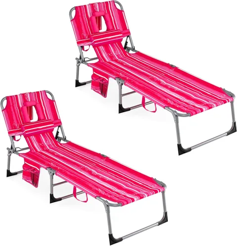 Vista 24 de COSTWAY Silla de salón plegable de playa, silla de bronceado con agujero para la cara, respaldo ajustable de 5 posiciones, almohada y bolsillo