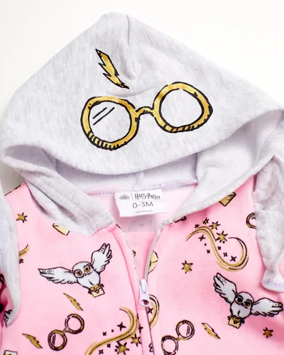 Vista 2 de Harry Potter Body con capucha para bebé niña, sudadera de forro polar con cremallera de una pieza