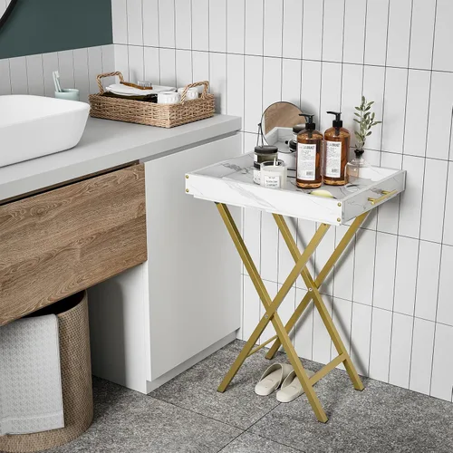 Vista 13 de Mesas plegables para TV, juego de 2 mesas auxiliares para lugares pequeños, mesas para comer aperitivos en el sofá, mesas plegables con bandeja