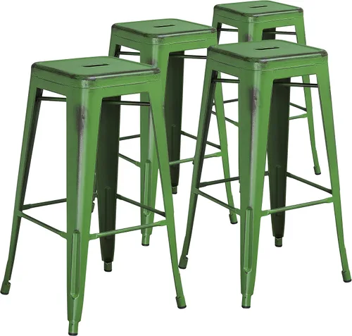 Vista 13 de Flash Furniture - Taburete de bar de metal moderno sin respaldo de 30 pulgadas, para interior/exterior, industrial, cuadrado, apilable para bares