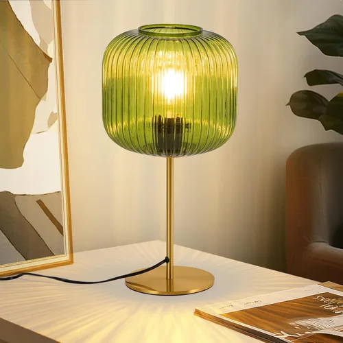 Vista 9 de Lámpara de mesa de cristal para sala de estar, lámpara de noche vintage para dormitorio, lámpara de mesa de noche regulable de 3 vías con control