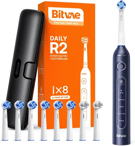 Vista 14 de Cepillo de dientes eléctrico rotativo Bitvae R2 para adultos con 8 cabezas de cepillo, estuche de viaje, cepillo de dientes recargable con 5 modos