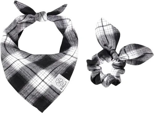 Vista 25 de E-Clover Bandana de Perro a Cuadros Marrón y Scrunchie a Juego - Bandana de Perro de Otoño Triangular a Cuadros Bufanda Babero para Mascotas