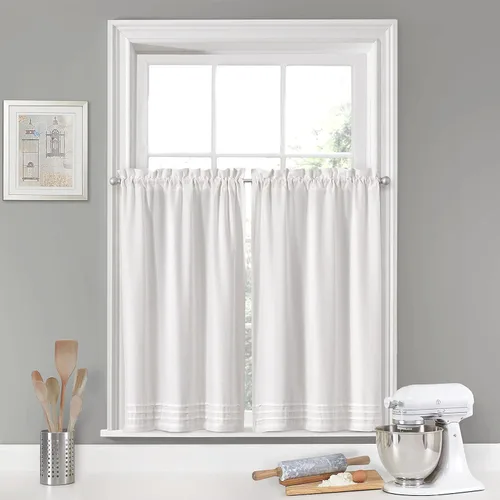 Vista 9 de Vue Kingsbury - Par de paneles pequeños para ventana de privacidad, baño, sala de estar, 52 x 45 pulgadas, color blanco