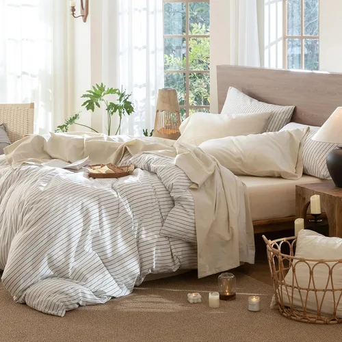 Vista 7 de MooMee Sábana bajera ajustable de solo 100% algodón lavado con textura parecida al lino, transpirable, duradera, suave, cómoda, bolsillo profundo