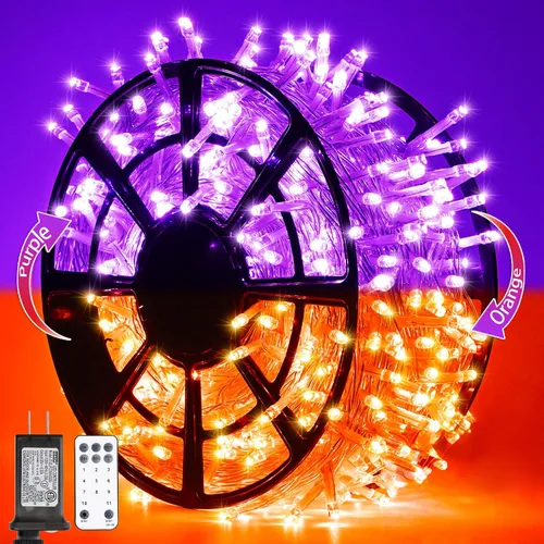 Vista 35 de JMEXSUSS 500 luces LED verdes de Navidad para interiores y exteriores, 8 modos de 163 pies, tira de luces verdes enchufables, cable transparente