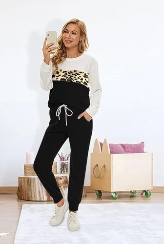 Vista 4 de Fengbay Conjunto de dos piezas para mujer, manga larga, cuello redondo, sin botones, pantalones deportivos y sudaderas con bolsillos