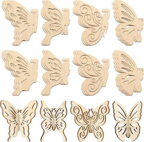 Vista 9 de COCHIE Bricolaje 3D de murciélagos de Halloween para pintar, rebanadas de madera sin terminar pintables para manualidades, recortes de murciélagos
