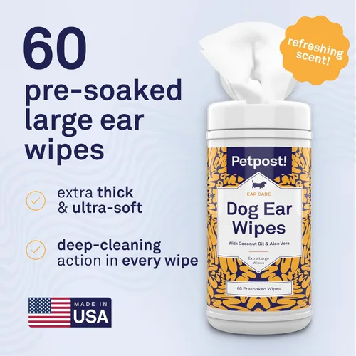 Vista 6 de Petpost Toallitas limpiadoras de orejas grandes para perros - 60 almohadillas de algodón ultra suaves XL en solución de aloe de aceite de coco