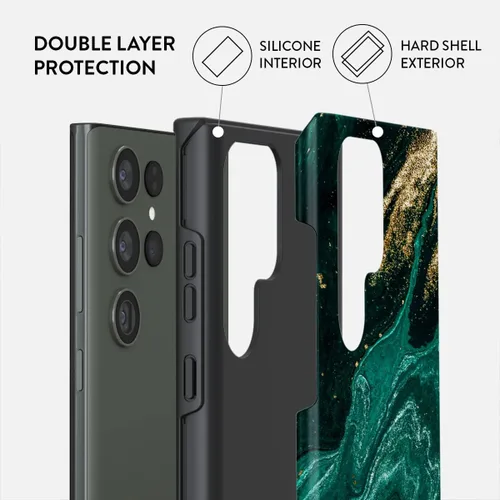 Vista 2 de BURGA Funda para teléfono compatible con Samsung Galaxy S23 Ultra, híbrida de 2 capas de carcasa rígida + funda protectora de silicona, color verde