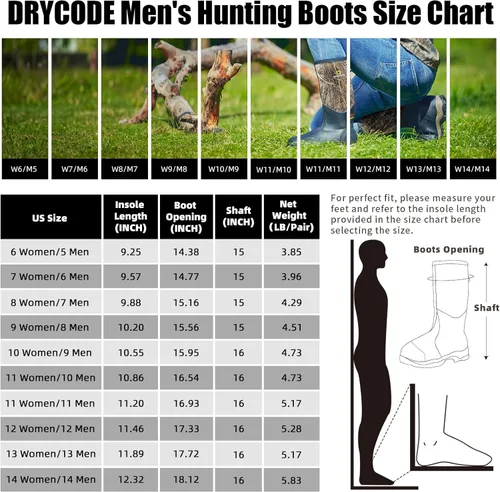 Vista 7 de D DRYCODE Hunting Boots for Men and Women, Waterproof Rubber Boots, Durable Anti Slip Outdoor Rain Boots Size 5-14