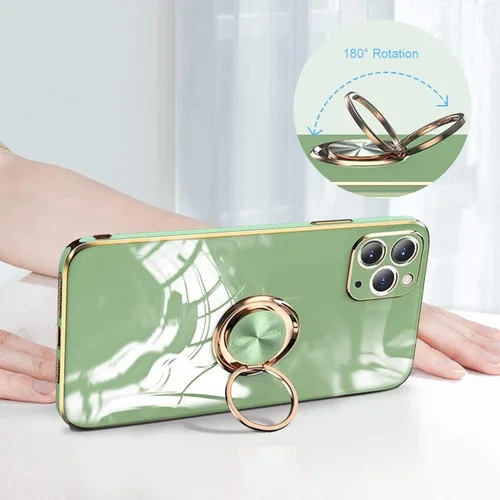 Vista 5 de aowner Funda compatible con iPhone 12 y iPhone 12 Pro, funda de soporte de anillo chapado en oro rosa, borde de rotación de 360 grados para mujeres