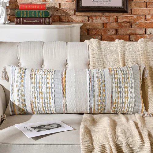 Vista 32 de AmHoo - Fundas de almohada de 18 x 18 pulgadas con borlas, fundas de almohada decorativas tejidas con textura de chenilla estilo boho para sofá