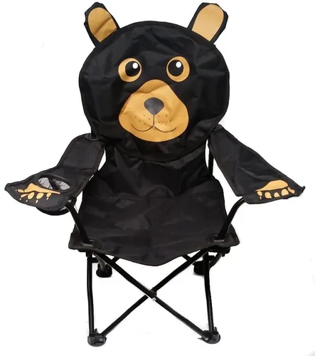 Silla de campamento plegable con soporte para bebida y cargador de bolsa, Oso negro
