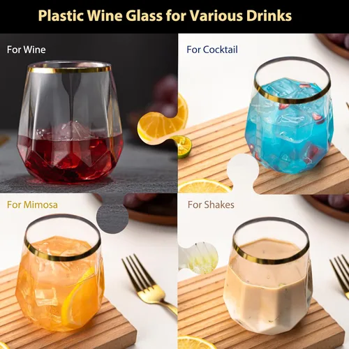 Vista 6 de Lueumxc Paquete de 40 copas de vino de plástico, vasos de vino desechables de origami de 12 onzas, vasos de cóctel de plástico transparente