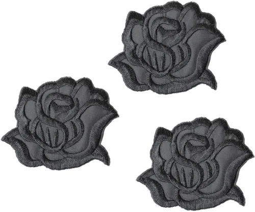 Vista 6 de U-Sky Parches bordados para coser o planchar Diseño clásico de rosa negra Proyecto de bricolaje de ropa familiar Chaquetas de moda, jeans