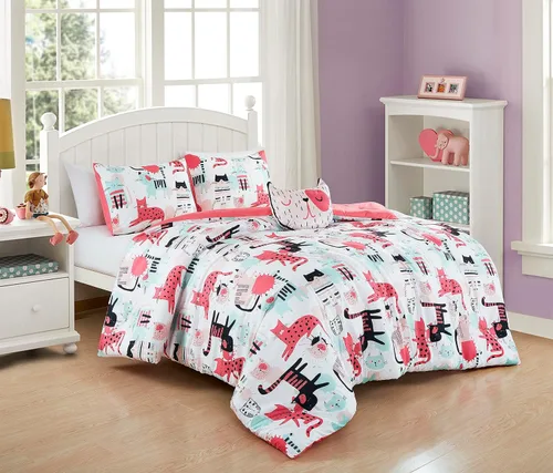 Vista 8 de Chezmoi Collection Juego de ropa de cama de 3 piezas para niñas, color blanco y negro, tamaño individual, juego de edredón de microfibra