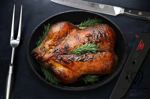 Vista 7 de Dalstrong, juego de cuchillo de tallado y tenedor - 9 pulgadas - serie Shogun ELITE - juego de cuchillos de tallado de Damasco - cuchillo de cocina