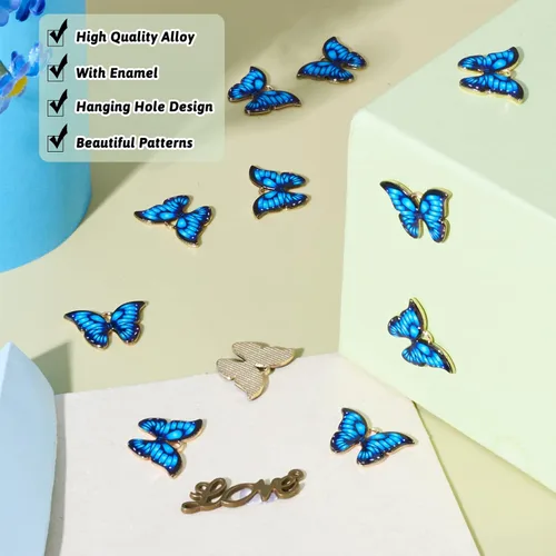 Vista 2 de Colgantes de mariposa de aleación impresa con esmalte, Esmalte, No es una piedra preciosa