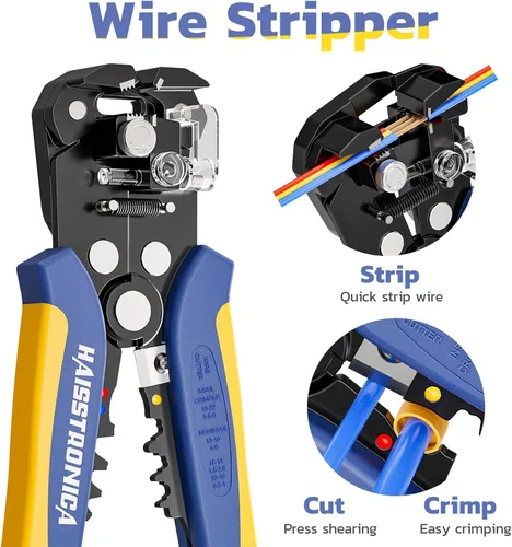 Vista 4 de haisstronica Pelacables y herramienta de crimpado, herramienta de pelacables automática AWG 24-10 con crimpadora de alambre de carraca AWG 22-10