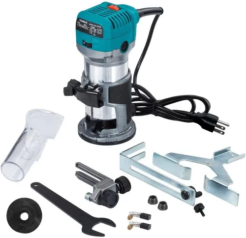 Vista 6 de Anesty Compact Router with Trimmer/Fixed Base, Variable Speed Trim Router Palm Router Laminate Trimmer, 1/4" 710W Electric Wood Router Tool Kit with