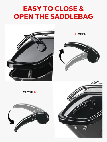 Vista 5 de Kit de cierre de alforja Amazicha Acero inoxidable con elevador de bolsa de sillín negro brillante para Harley Davidson Touring Street Glide Electra