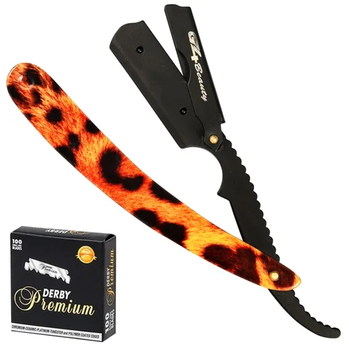 Vista 12 de Cuchilla de afeitar G4 de acero inoxidable con borde recto para afeitar, cuchillas reemplazables (negro)